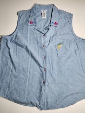 Lemon Embroidered Denim Vest Plus Size 22W 24W Cottagecore Fruit